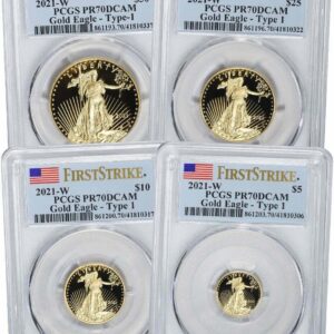 2021-W American Gold Eagle Proof Set (4 Coin) T-1 PR70 PCGS First Strike