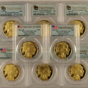 2015-2022 (8-Coin) $50 American Gold Buffalo Date Run PR70 PCGS-First Strike & First Day of Issue Labels