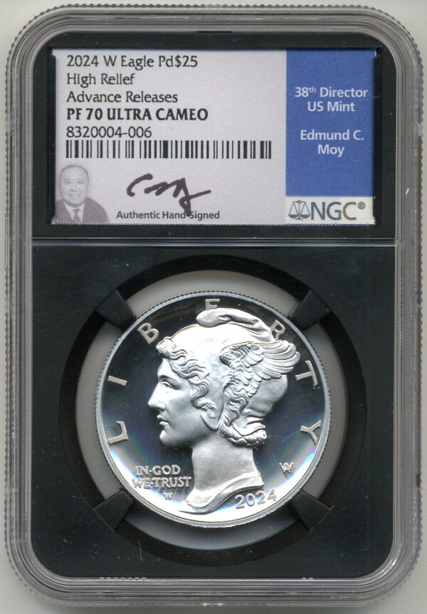 2024-W $25 American Palladium Eagle Proof 70 Ultra Cameo NGC Advanced Release | Mint Director's Series | Authentic Hand-Signed  Edmund C. Moy