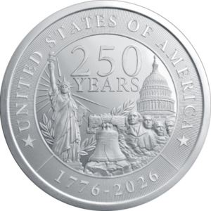 2 OZ SILVER ROUND UNITED STATES OF AMERICA 250TH ANNIVERSARY