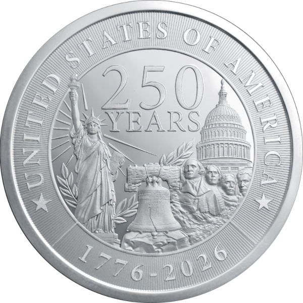 2 OZ SILVER ROUND UNITED STATES OF AMERICA 250TH ANNIVERSARY