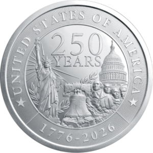 5 OZ SILVER ROUND UNITED STATES OF AMERICA 250TH ANNIVERSARY