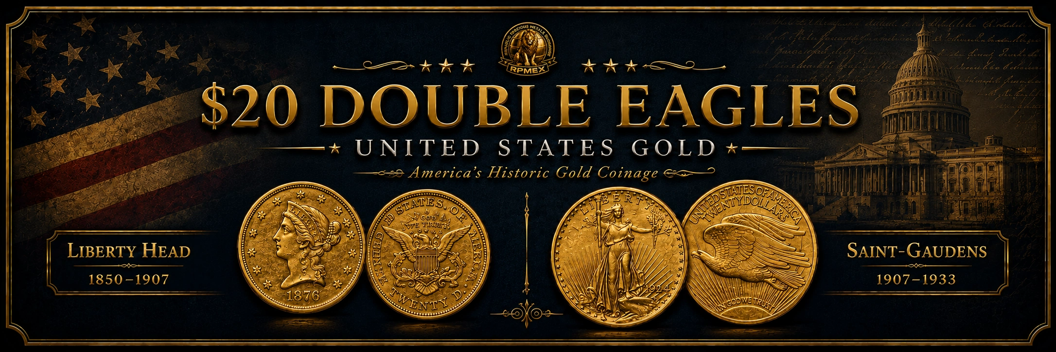 $20 Double Eagles - United States Gold - Liberty Head and Saint-Gaudens