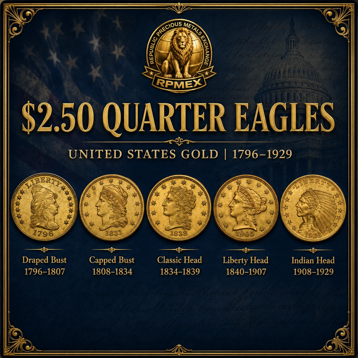 U.S. Quarter Eagles $2.50 - Historic U.S. Gold Coinage 1796-1929