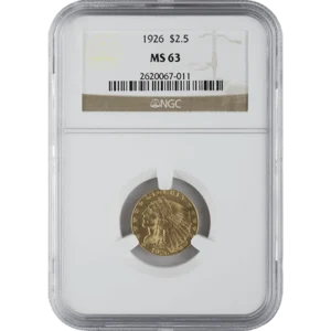 $2.50 Indian Head Gold Quarter Eagle NGC MS63 (Random Year)