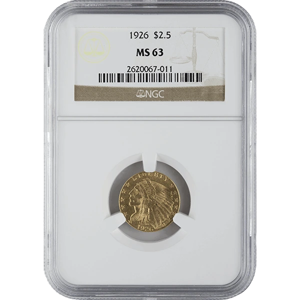 $2.50 Indian Head Gold Quarter Eagle NGC MS63 (Random Year)