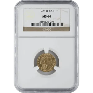 $2.50 Indian Head Gold Quarter Eagle NGC MS64 (Random Year)