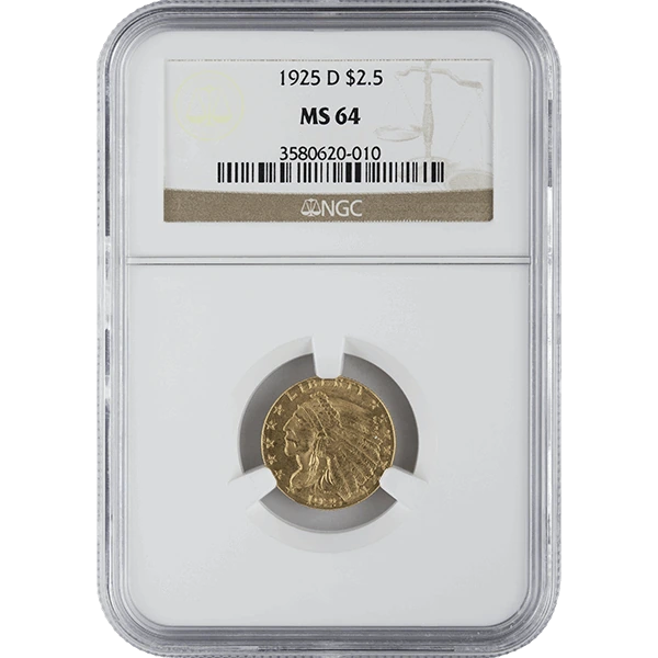 $2.50 Indian Head Gold Quarter Eagle NGC MS64 (Random Year)
