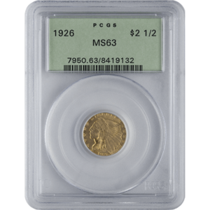 $2.50 Indian Head Gold Quarter Eagle PCGS MS63 (Random Year)